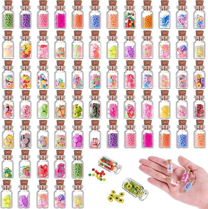 70 Pieces Cute Miniature Dollhouse Food Jar Glass Bottle 1:12 Pretend Play Doll House Kitchen Decoration 1:6 Fruit Candy Snack Mold Mini Kitchen Food Model Dollhouse Accessories for Girls Kids Boys