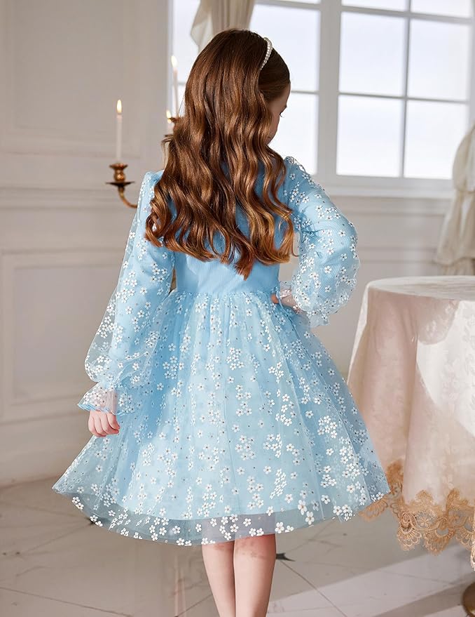 Arshiner Toddler Christmas Dress Girls Sequin Tulle Puff Long Sleeves Tutu Dress Princess Birthday Party Clothes 1-6T