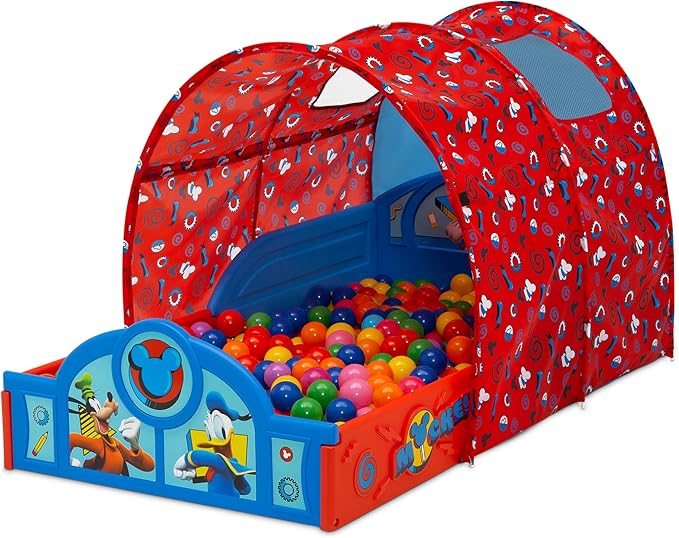 Delta Children Disney Mickey Mouse Sleep and Play Toddler Bed with Tent, Blue/Red
