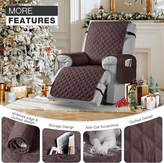 TAOCOCO Non-Slip Recliner Chair Cover Sofa Slipcover, Pet Cover for Large Recliner with Elastic Straps, Washable Chair Seat Cover Recliner Chair Furniture Protector (28'' Oversized, Coffee)
