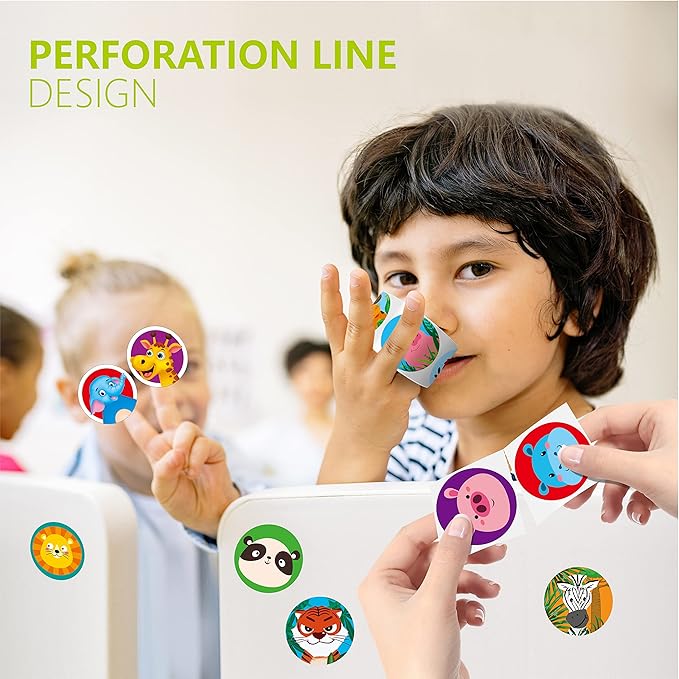 1800 PCS Round Animal Stickers, 36 Designs Adorable Cartoon Teacher Reward Encouragement Stickers for Kids, Party Decoration Sticker for School Classroom Home with Perforation Line(1” Each, 3 Rolls)