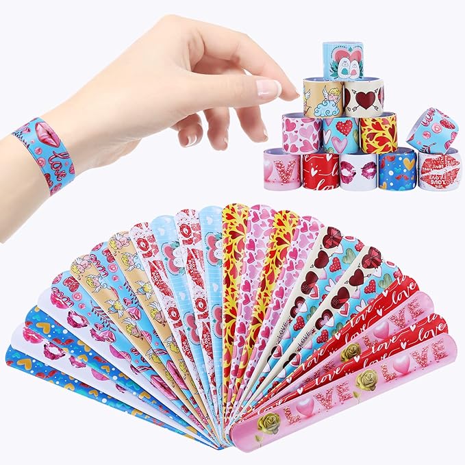 48Pcs Valentines Day Party Favors Slap Bracelets Rubber Wristbands ，School Class Classroom Exchange Prizes Gifts