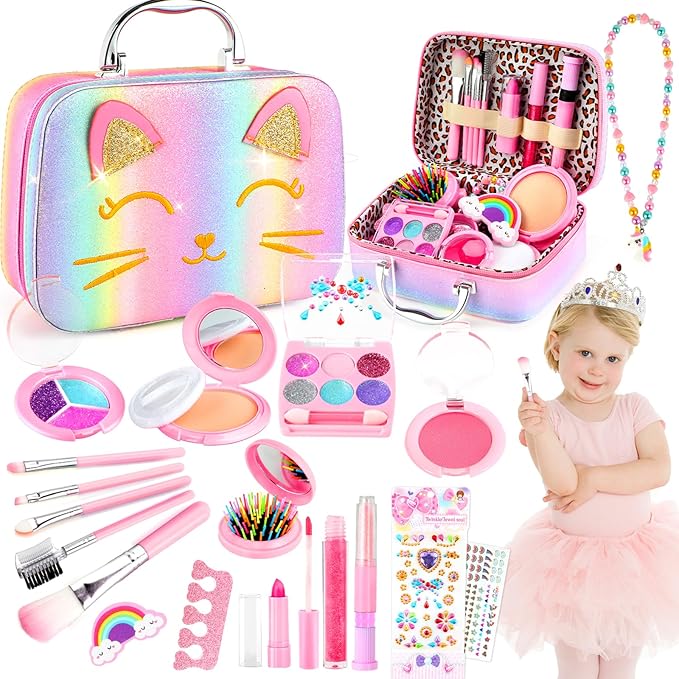 Kids Makeup Kit for Girls Toys, Kids Makeup Sets for Girls 5-8, Washable Real Makeup Kits for Little Girl Birthday Gifts Toys for 3 4 5 6 7 8 9 10 11 12 Year Old Girls