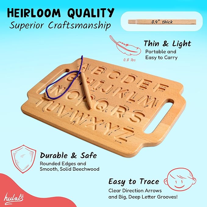 Learn to Write - Portable Wooden Alphabet Letter Tracing Sensory Pad - Handwriting Practice for Kids 3-5 - Montessori Toys for 3+ Year Old - Alphabet Tracing Board - Travel Toy for Toddlers 3-5