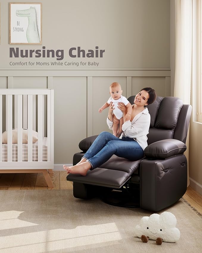 22'' Leather Recliner Chair for Adults, Overstuffed Manual Recliner Chair, Single Sofa with Cup Holder and Side Pockets, Upholstered Chair for Living Rooms, Coffee