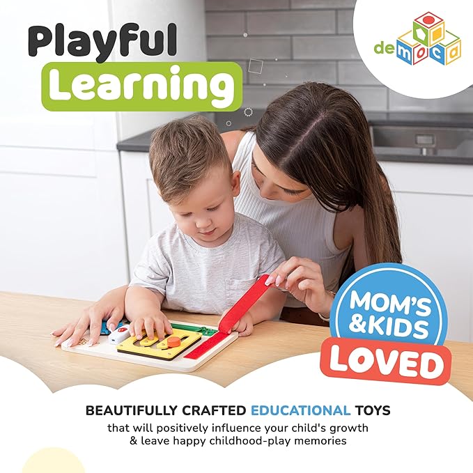 deMoca Montessori Busy Board for 1 Year Old, Sensory Airplane Toys for Toddlers 1-3, Plane Travel Toy with Educational Activities for 1 2 3 Year Old, Gift for Boys and Girls, Packaging May Vary