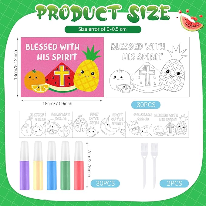 30 Sets Fruit of The Spirit Sand Art Kits for Kids DIY Sunday School Craft Sand Painting Cards Set for Children DIY Arts Religious Fruit of The Spirit Theme Classroom Home Party Supplies