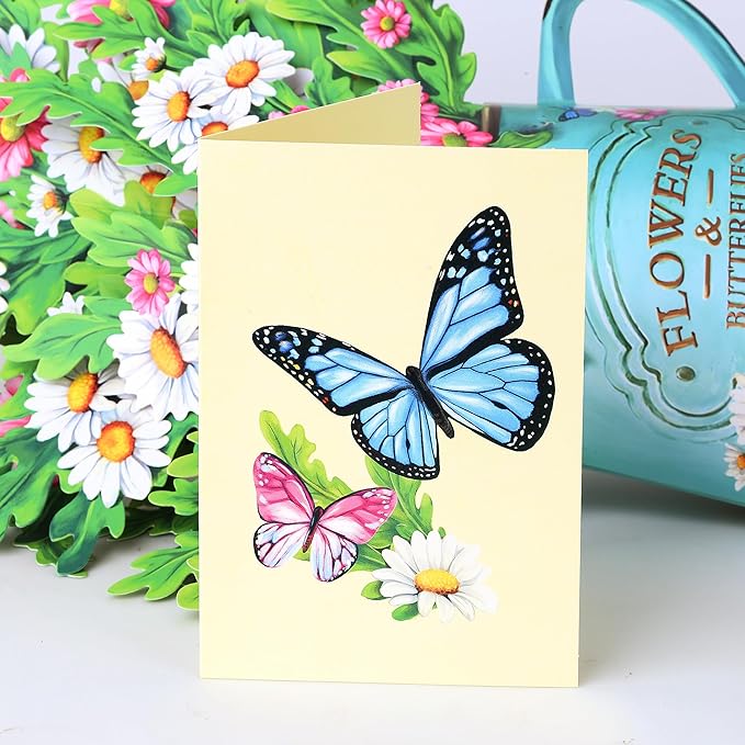 Airpark Pop Up Flower Cards, 3 Packs, Daisies and Butterflies,12inch Forever Flower Bouquet 3D Popup Greeting Cards with Blank Note Card and Envelope for Birthday, Easter, Mother's Day