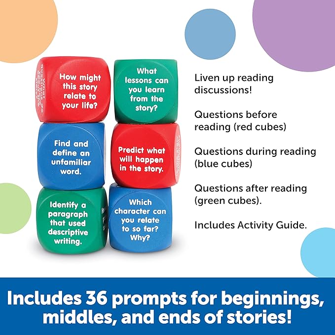 Learning Resources Reading Comprehension Cubes - Set of 6, Kids Ages 6+ Teacher and Classroom Supplies, Reading Aids for Kids