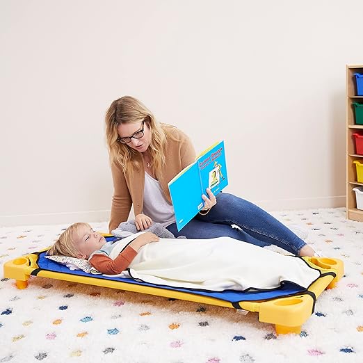 ECR4Kids Stackable Kiddie Cot, Ready-to-Assemble, Standard Size, Classroom Furniture, Yellow, 6-Pack