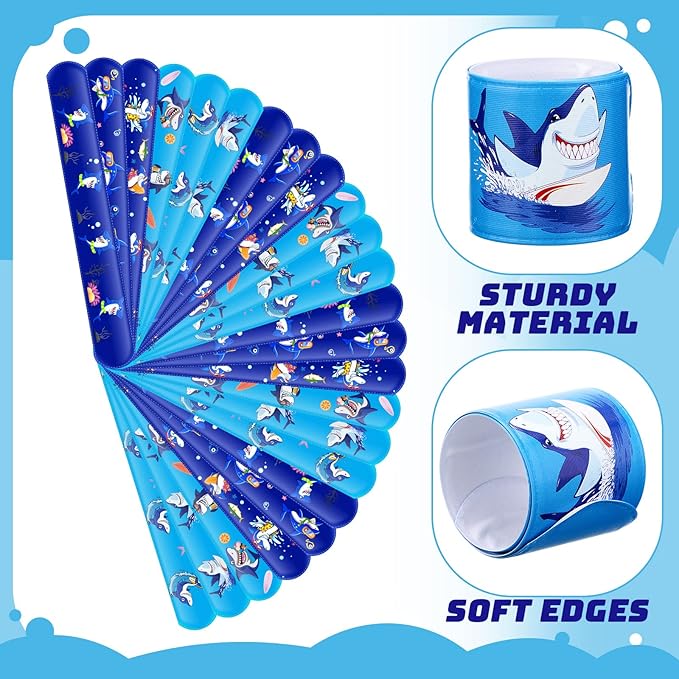 36 Pcs Shark Party Favors Shark Slap Bracelets Toys Kids Bracelets Snap Bands Birthday Decorations Ocean Sea Shark Animal Theme Birthday Party Supplies Class Prize