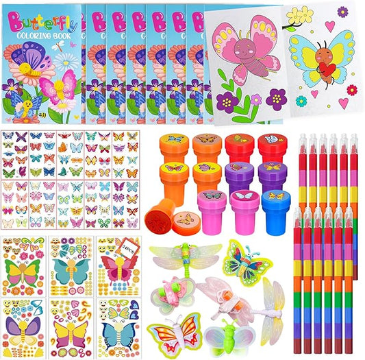 72 Pcs Butterfly Coloring Book Party Favors,Spring Butterfly Insects Party Goodie Bags Fillers,Butterfly Birthday Party Games Craft DIY Kit Face Stickers Tattoo for Circus Fairy Pinatas (Butterfly)