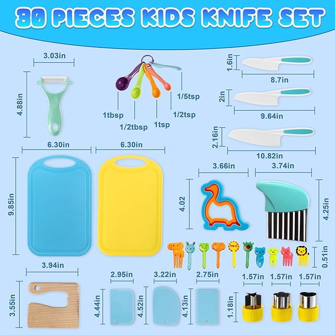 30 Pieces Montessori Kitchen Tools-Kids Cooking Sets Real-Toddler Knife Set for Real Cooking-Toddler Utensils with Safe Knives Crinkle Cutter Cutting Board