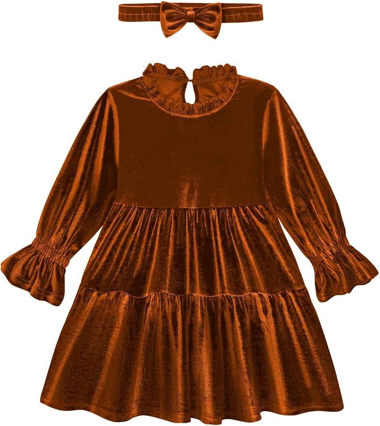 Toddler Baby Girls Velvet Dress Long Sleeve Christmas Dresses Princess Birthday Party Dresses Fall Winter Clothes