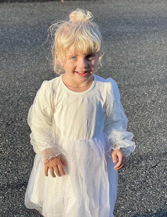 Arshiner Toddler Christmas Dress Girls Sequin Tulle Puff Long Sleeves Tutu Dress Princess Birthday Party Clothes 1-6T
