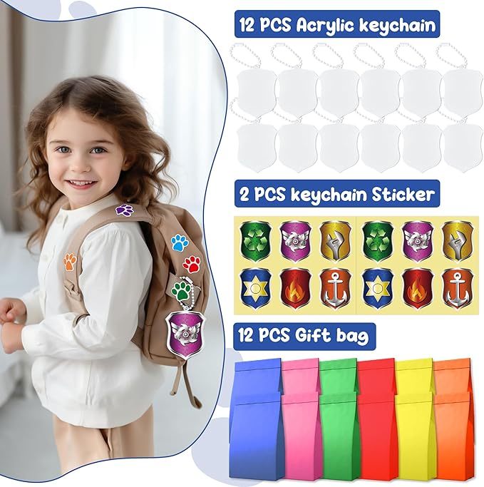 75PCS Dog Paw Party Favors Dog Paw Print Party Supplies Puppy Patrol Theme Pack Include Slap Bracelets、Paw Print Bubble Wands、Paw Stampers 、Punch Balloons、DIY Acrylic Keychain、Sticker、Goodie Bags