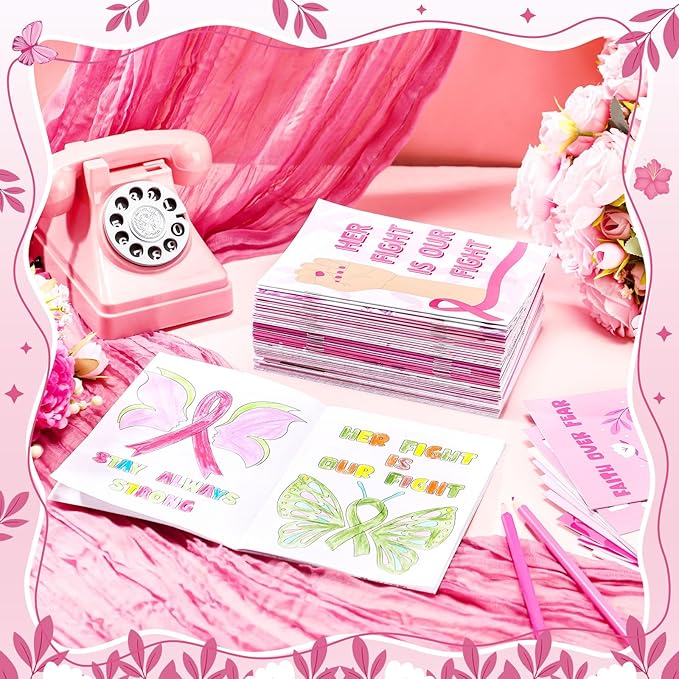 72 Pcs Breast Awareness Coloring Book for Adults Coloring Books Bulk, DIY Art Coloring Book for Women Stress Relief Drawing Book with Flower Pink Ribbon Pattern for Party Favors Gifts