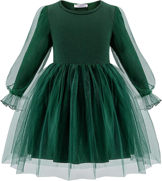 Arshiner Toddler Christmas Dress Girls Sequin Tulle Puff Long Sleeves Tutu Dress Princess Birthday Party Clothes 1-6T
