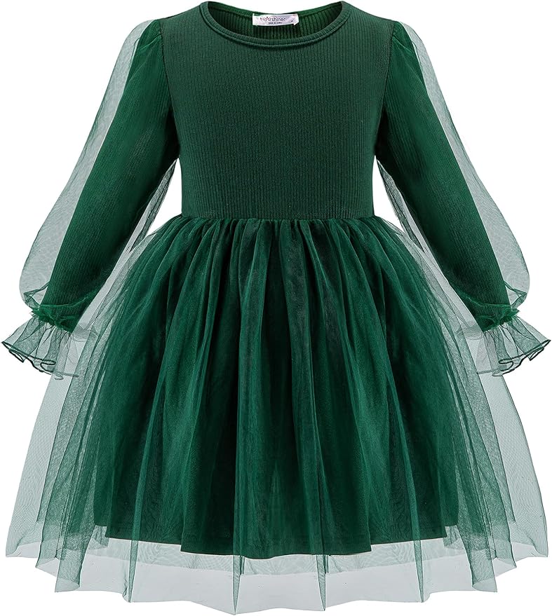 Arshiner Toddler Christmas Dress Girls Sequin Tulle Puff Long Sleeves Tutu Dress Princess Birthday Party Clothes 1-6T
