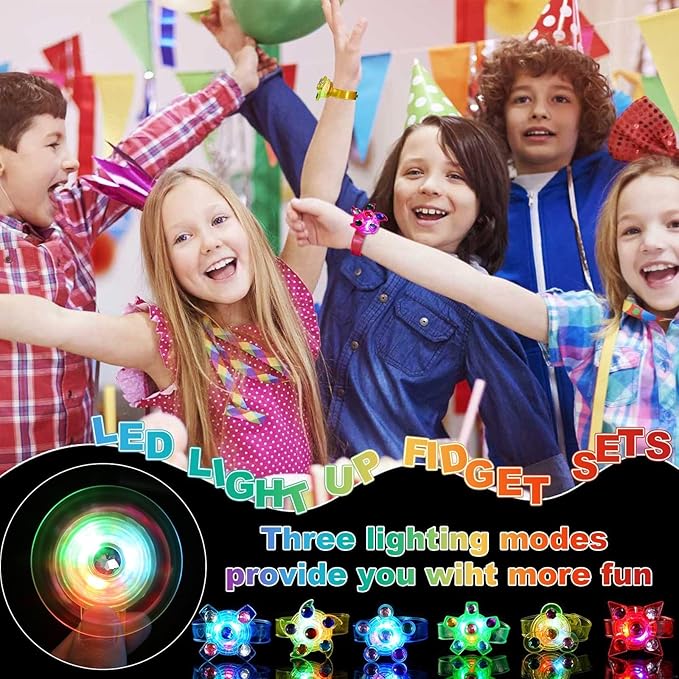 24 Pack LED Light Up Fidget Spinner Bracelets Party Favors for Kids 4-8 8-12, Glow in The Dark Party Supplies, Birthday Gifts, Treasure Box Toys for Classroom, Goodie Bags Stuffers