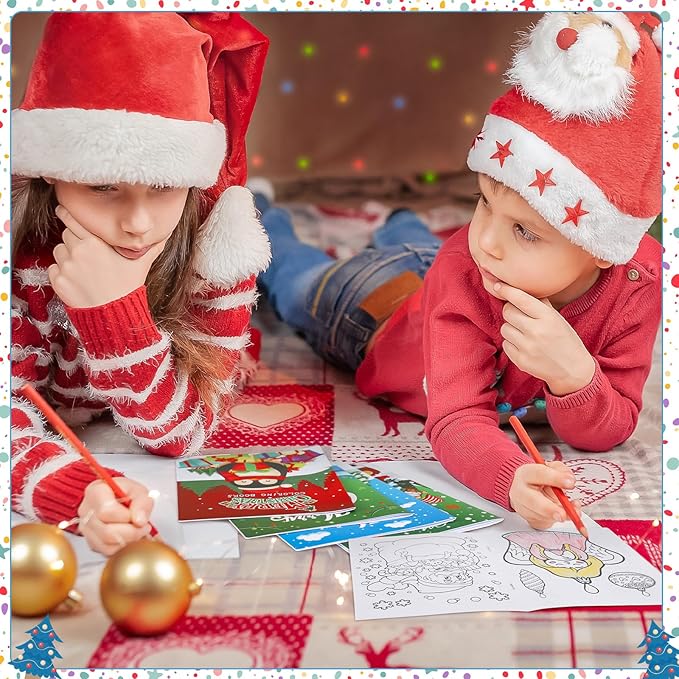 48 Pcs Christmas Coloring Books Party Favors Xmas Mini Coloring Book Bulk DIY Art Drawing Book Set for Stocking Goodie Bags Stuffer Holiday Party Supplies Friend Gift Activities Filler