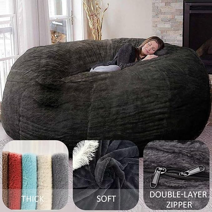 BCU 6FT Bean Bag Chair for Adults and Kids Without Filler Giant Stuffed Animal Storage Cover Soft Faux Fur Floor Chair Cover for Bedroom Living Room, Rose Red