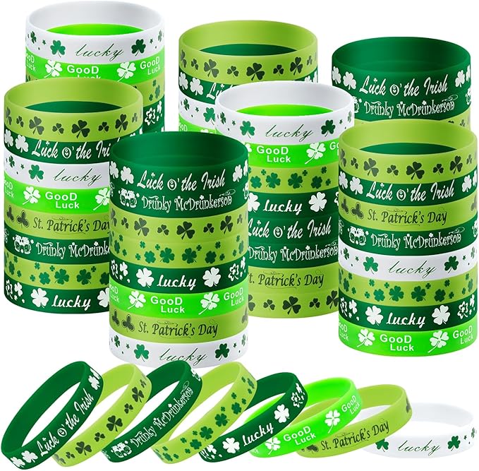 80pcs St. Patrick's Day Bracelets, Rubber St. Patrick's Day Wristbands Green Irish Silicone Wristband Shamrock Rubber Bracelets for Party Favors Holiday Supplies