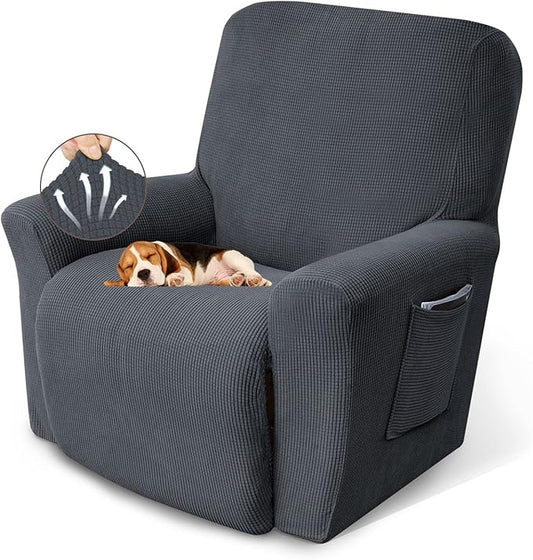 KEKUOU Recliner Chair Covers Lazy Boy Recliner Covers Stretch Couch Cover Slipcovers 1 Piece Furniture Protector with Elastic Bottom for Dog,Kids.(Recliner, Charcoal)
