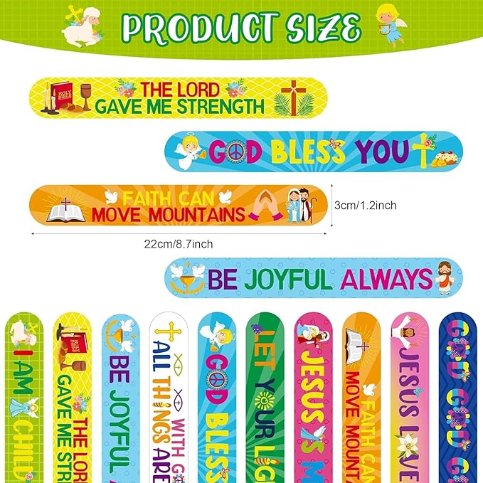 36 Pcs Bible Verses Religious Christian Slap Bracelets Party Favors, Wristbands Inspirational Motivational Christian Slap Bracelets Sunday School Supplies