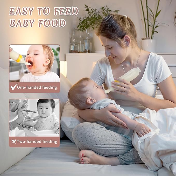 Baby Food Feeder Silicone Baby Food Dispensing Spoon-WAJIAYON, 3 oz Squeeze Feeding Spoons with Suction Cup for Boys Girl Kids Toddlers - Self Feeding Bottle Spoon - Green