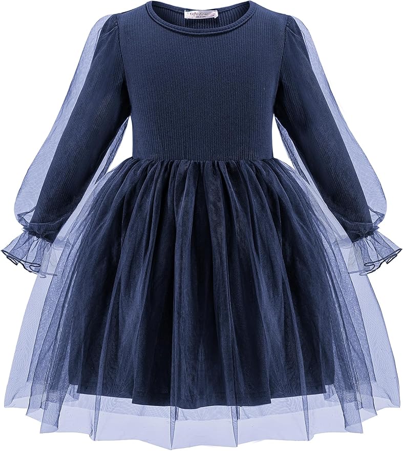 Arshiner Toddler Christmas Dress Girls Sequin Tulle Puff Long Sleeves Tutu Dress Princess Birthday Party Clothes 1-6T