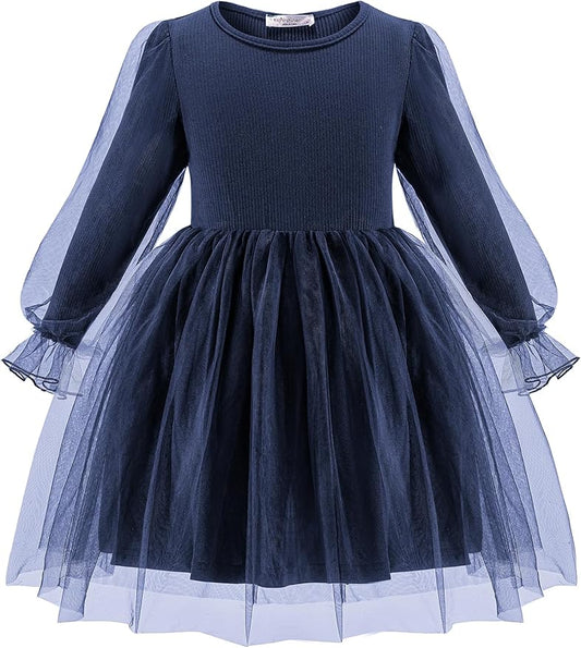 Arshiner Toddler Christmas Dress Girls Sequin Tulle Puff Long Sleeves Tutu Dress Princess Birthday Party Clothes 1-6T