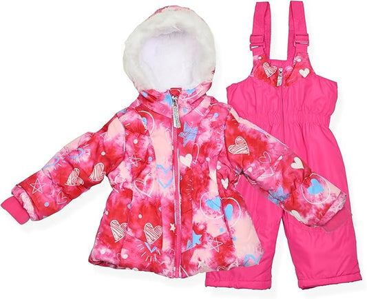 Arctic Quest Little Girls Bib Snow Pants and Ski Jacket Water-Resistant Snowsuit For Kids Winter Jacket For Girls