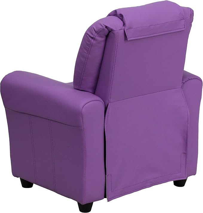 Flash Furniture Vana Vinyl Kids Recliner with Cup Holder, Headrest, and Safety Recline, Contemporary Reclining Chair for Kids, Supports up to 90 lbs., Lavender