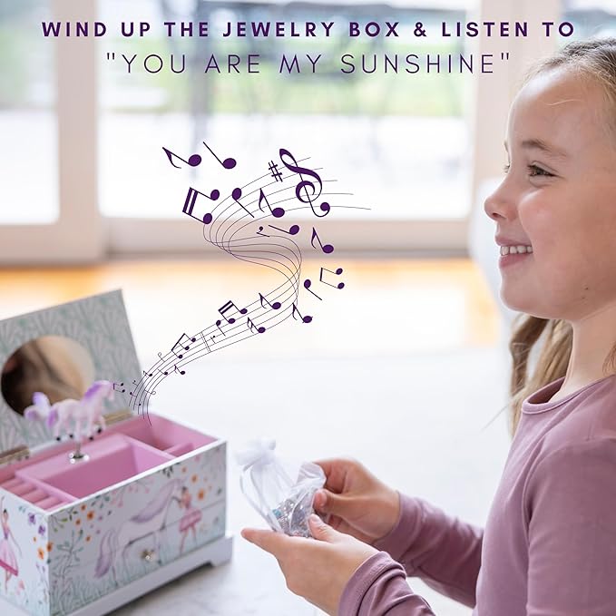 ABI + OLIE Jewelry Box for Girls & Little Girls Jewelry Box - Unicorn Kids Jewelry Box - Girls Music Box - Musical Girls Jewelry Box Organizer