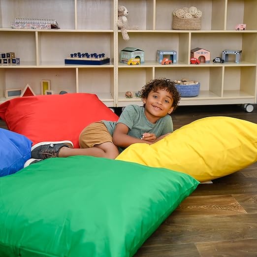 Children's Factory, CF650-507, 27" Cozy Floor Pillows, Set 4, Primary, Flexible Seating Classroom Furniture, Daycare or Preschool Kids Reading Nook