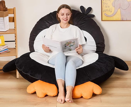 Bean Bag Chairs Bean Bag Floor Cushion Sleeping Mat Bean Bag Chair Adults Beanbag Lounger with Cute Penguin Design for Living Room Bedroom or Playroom (Large,Black)