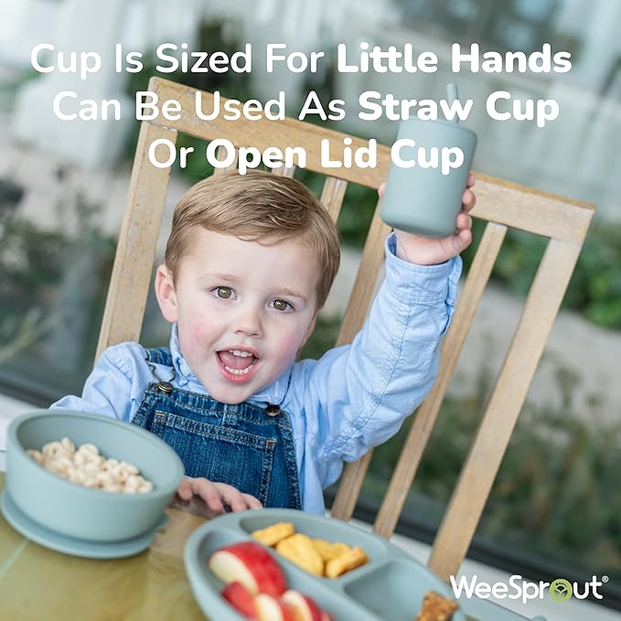 WeeSprout Baby Led Weaning Bundle, Silicone Suction Bowl, Spoons, Bib & Cup, Develops Self Feeding Skills, Dishwasher Safe (Confetti)
