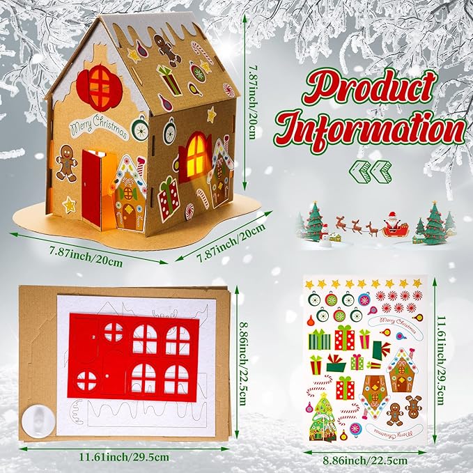 3 Sets Christmas Gingerbread House Kit Kids Christmas Craft Kit Cardboard Gingerbread House Decor Christmas Craft House Make a Gingerbread House Holiday Crafts for Christmas Party DIY Craft Supplies