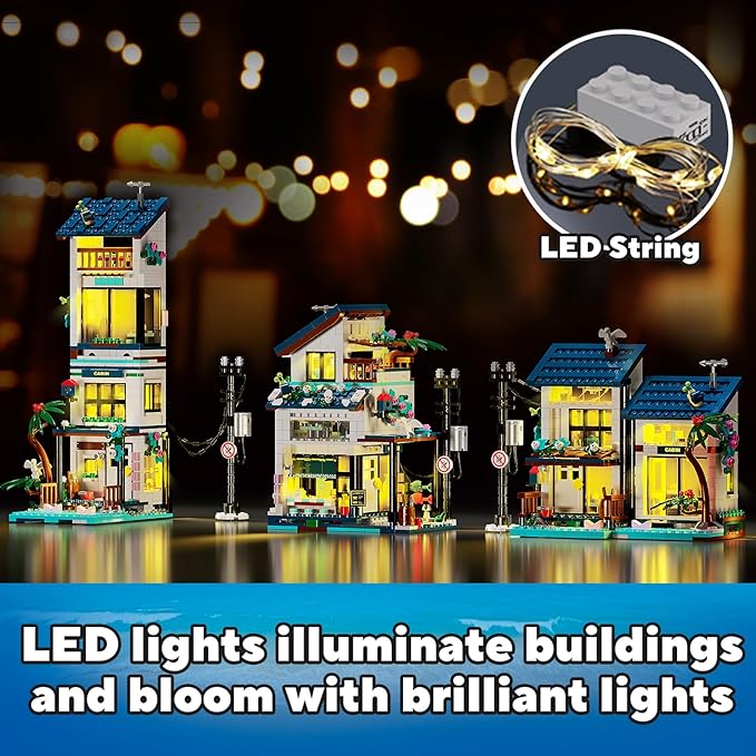 3 in 1 City House Building Sets,Compatible with Lego Creative Modern House with Light,Seaside Beach Villa Japanese Style Cottage Friends Vacation Hut Building Blocks Toys for Kids Ages 6+
