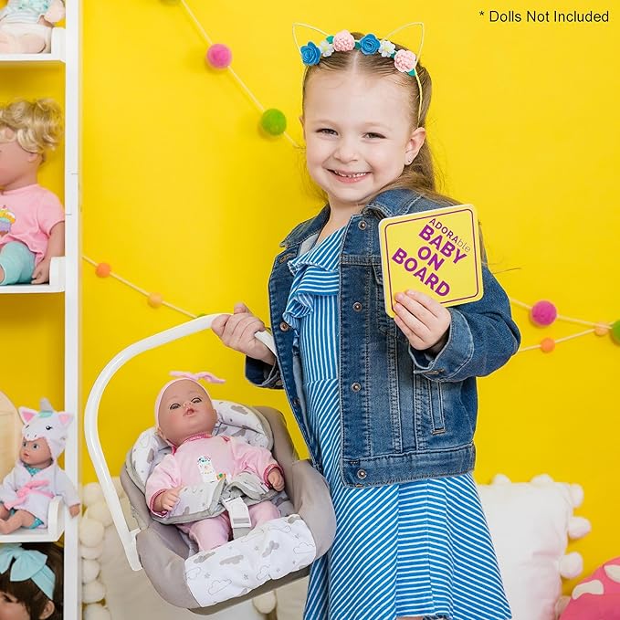 Adora Twinkle Stars Baby Doll Car Seat, Creative, Stylish and Functional Doll Accessory That Fits Dolls up to 20", Plush Toys or Stuffed Animals for Ages 2 and Up - White Handle