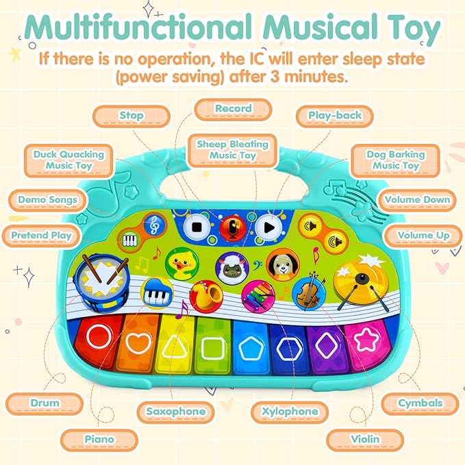 PLAY Baby Musical Toys - Toddler Piano Toy Keyboard Baby Piano & Drum Toys Infant Piano with Animals Sound Early Learning Educational Interactive Musical Gift Toy for 1 Year Old Boys Girls