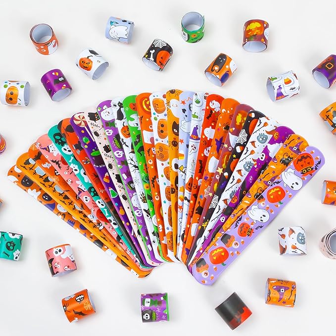 48 Pieces Halloween Slap Bracelet for Kids, 24 Styles Colorful Halloween Slap Wristbands Bulk for Kids Party Favors Toys Prizes Goodie Bags Fillers