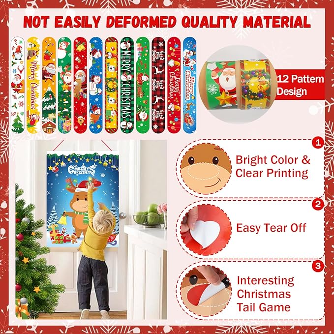 166Pcs Christmas Party Games for Kids Christmas Games 24 Player Christmas Bingo Game Pin Nose Game 24Pie Face Game Stickers Christmas Slap Bracelets Photo Props Christmas Games for Kids