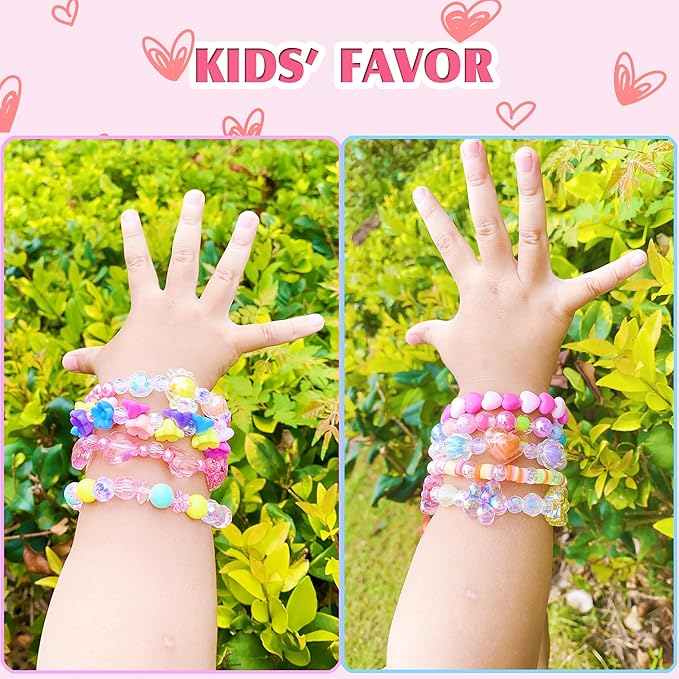 27 PCS Colorful Kids Bracelets for Girls Beaded Toddler Bracelets Little Girls Birthday Easter Party Favors Goodies Bag Stuffers Pretend Play Costume Jewelry Christmas Gift