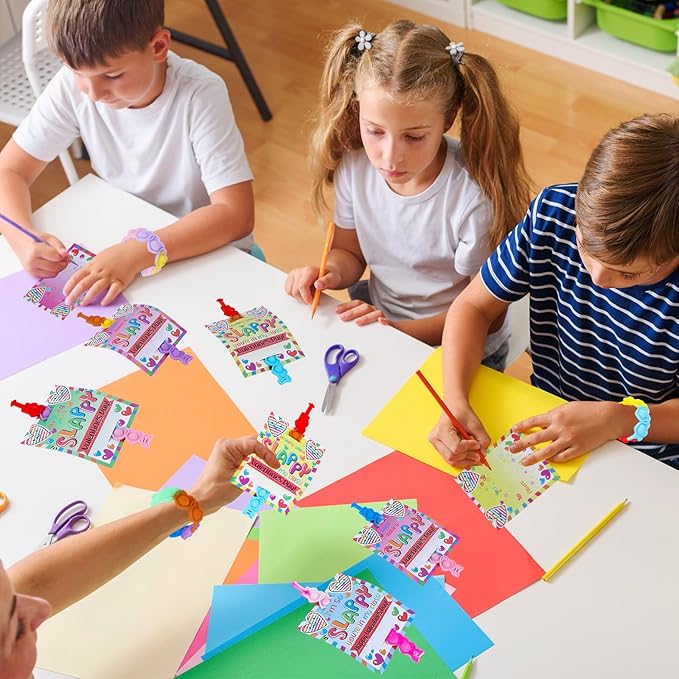 24 Packs Valentine Day Party Favors Kids, Heart Pop Fidget Toys Bulk Bracelets Cards for Kids School Classroom Prizes, Valentine's School Class Exchange Cards and Kids Party Favors