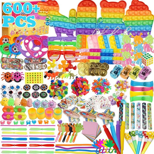 600+ Party Favors for Kids - Fidget Toys Pack - Goodie Bags Stocking Stuffers - Party Toys Assortment - Treasure Box Birthday Party Gift - Carnival Prize - Pinata Sensory Toys - Classroom Rewards Toys