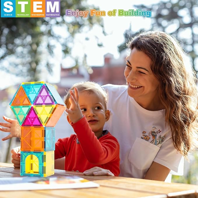 Magnetic Tiles, 96 Pcs Magnetic 3D Building Blocks Educational Magnetic Tiles Puzzle Magnets Toys for Girls Boys Toddler Ages 3+ (NF-96 Set) (NF-96)