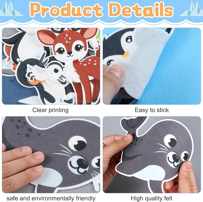 23 Pcs Felt Board Story Sets Polar Animals Felt Story Board Pieces Arctic Antarctica Ocean Animal Bear Penguin Whale Preschool Wall Storyboard Educational Learning Play Kit for Kids