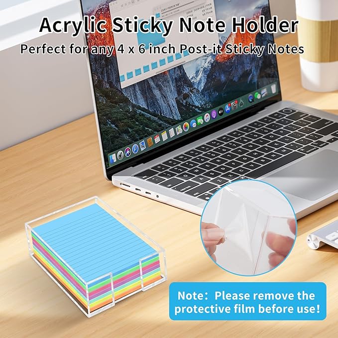 Acrylic Sticky Note Holder - 4 x 6 Inch Post It Note Holder, Crystal Clear Sticky Note Dispenser for Dorm Room Home and Office Acrylic Desk Organizer
